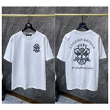 Ch hip-hop t shirts american ch kevin sword cross embroider patchwork leather heavy weight high street short sleeve trendy couple