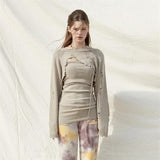 Women Sweater Knitwear Knitting Suit Sexy Sling Dress Ripped Sweater Two-Piece Set