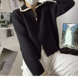 Women Knitwear Fall and Winter Lapels Zip Sweater Loose Knitted Cardigan