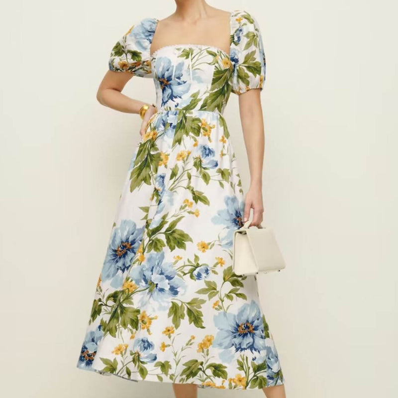 Women Dresses Summer Vintage Bow Short Sleeve Dress (Xds0414)