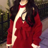 Women Knitwear Spring and Autumn Bowknot Knitted Sweater Loose Sweater
