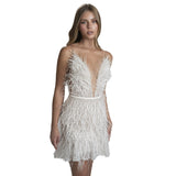 Harlem Night Attire Autumn Winter Sexy Backless Party Dress V-neck Feather Suspender Dress