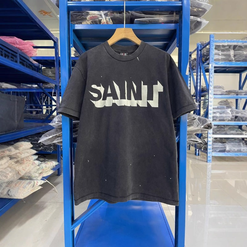saint m t shirts s.m letter print crew neck pullover short sleeve top