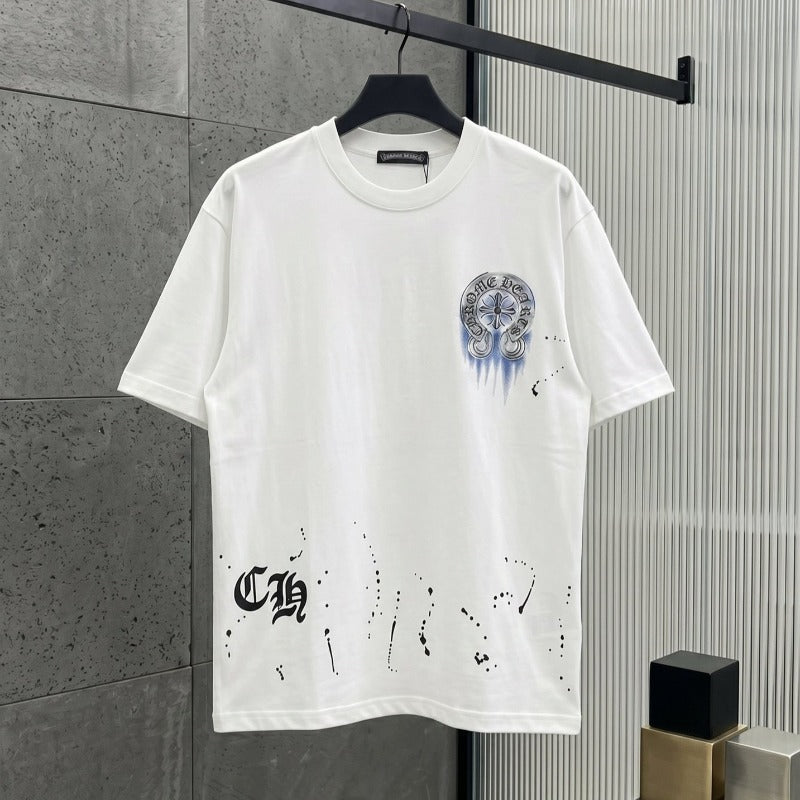 Ch hip-hop t shirts high streetch short sleeve stylish horseshoe hand-painted sanskrit printingloosecasual american heavy weight