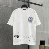 Ch hip-hop t shirts high streetch short sleeve stylish horseshoe hand-painted sanskrit printingloosecasual american heavy weight