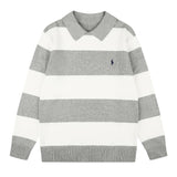 Rl ralph lauren pony stripe color block polo shirt - autumn/winter wool blend - couple's casual relaxed fit knit top