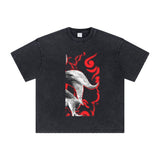 Japanese Anime Graphic Print TShirt Men Black Washed T Shirt
