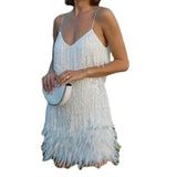 Harlem Nights Outfits Summer Tassel Sequins Feather Stitching Dress Color Dress