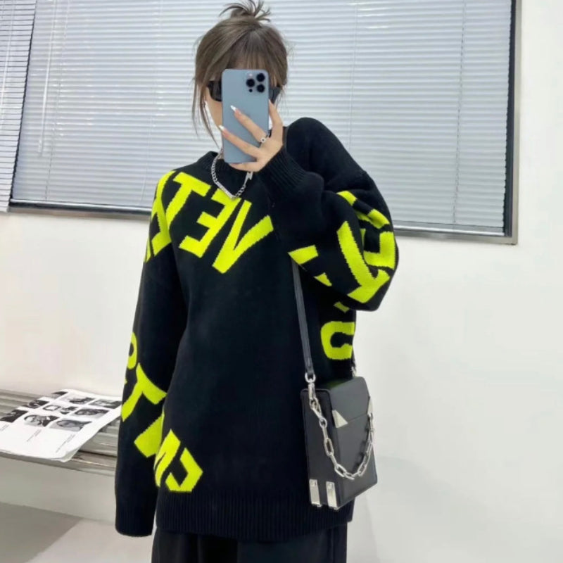 Vetements Hoodie Autumn and Winter Embroidery Sweater Loose round Neck Sweater