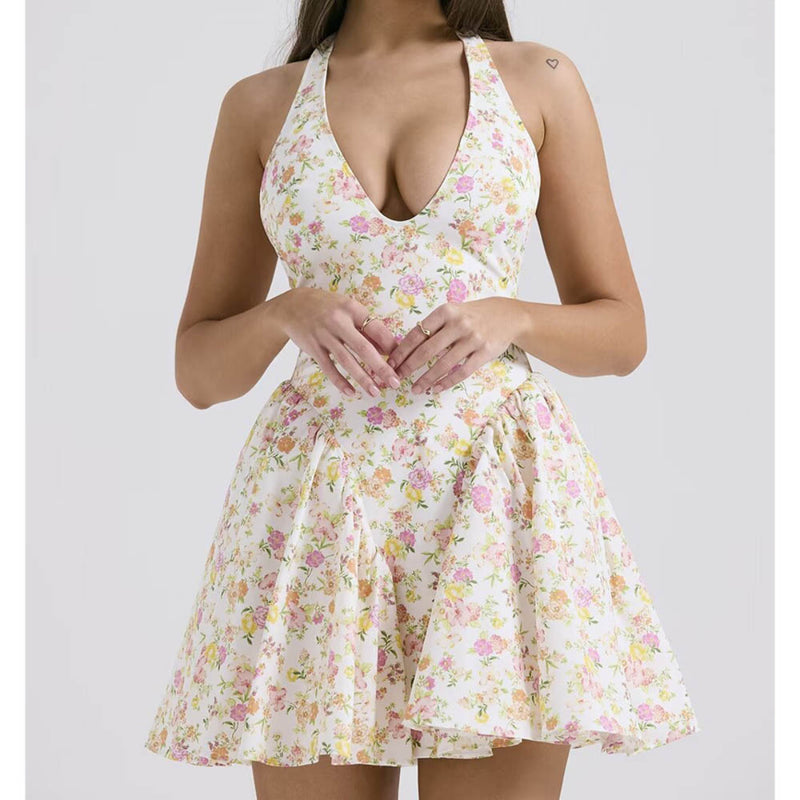 Women Dresses Summer V-neck Dress Backless Lace-up Sexy Skirt (Xds0414)