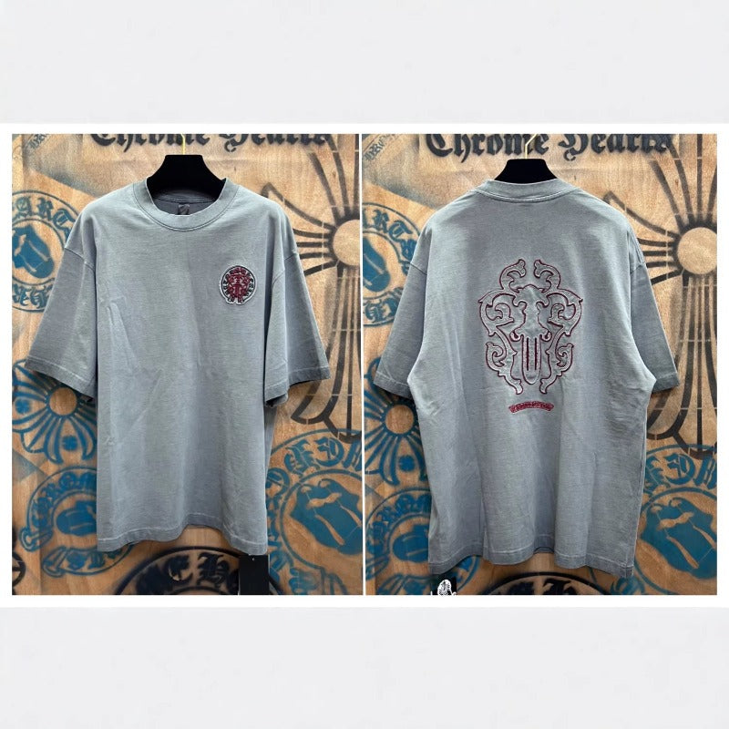 Ch hip-hop t shirts ch short-sleeved sanskrit cross patch embroiderloosecasual american heavy weight