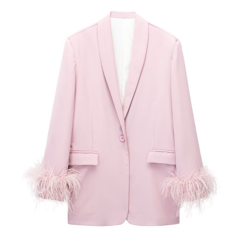 Women Suits Autumn Leisure Feather Cuffs Blazer