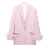 Women Suits Autumn Leisure Feather Cuffs Blazer