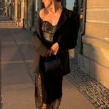 Women Dresses Knitted Lace Sleeveless Split Dress Sexy Slim Fit Long Dress