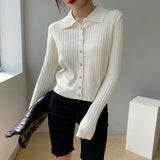 Women's Cardigan Sweater Knitted Polo Shirt Women's Long Sleeve Cardigan Top 8t8098