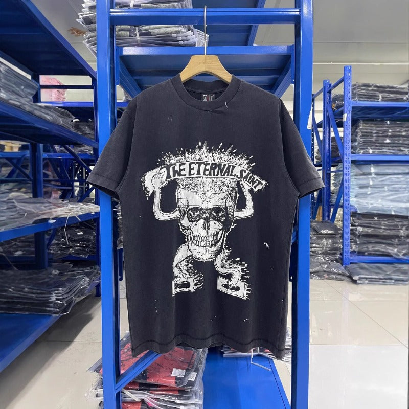 saint m t shirts s.m cartoon skull graphic crew neck pullover short sleeve t-shirt