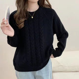 Women Knitwear Autumn Winter Retro Twist round Neck Sweater Loose Sweater