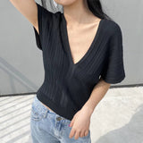 Women Sweater Knitwear Summer V-neck Batwing Sleeve Ice Silk Sweater