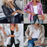 Women Trench Coat Multi-Color Sequined Long Sleeve Small Blazer