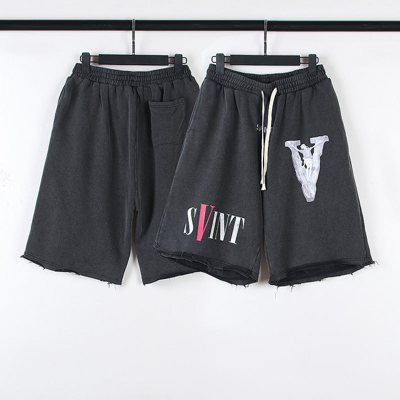 Saint m t pants r s.m collaboration letter print casual loose shorts wholesale single piece