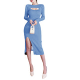 Women Maxi Dress Autumn and Winter Hollow Long Knitted Dress