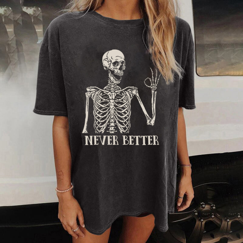 Halloween Drop Shoulder T-shirt Casual Vintage Never Better