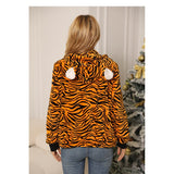 Women Trench Coat Autumn and Winter Long Sleeve Loose Zip Animal Pattern Flannel Casual Coat