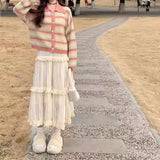 Women Knitwear Autumn and Winter Striped Lapel Sweater Loose Knitted Cardigan