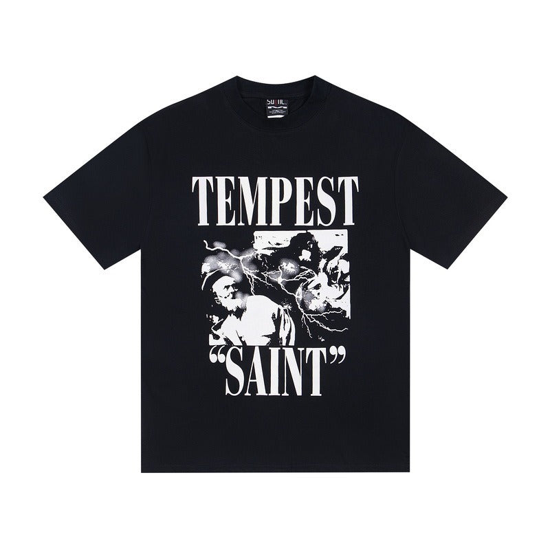 saint m t shirts s.m character & letter graphic crew neck short sleeve tee