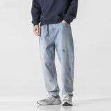 Men Jeans Embroidered Worn Looking Washed-out Jeans