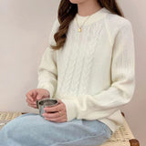 Women Knitwear Autumn Winter Retro Twist round Neck Sweater Loose Sweater