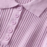 Women Sweater Knitwear Vintage Polo Lapel Single Breasted Thread Exposed Navel Knitted T-shirt