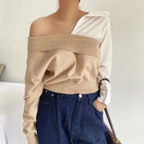 Women Sweater Knitwear off-the-Shoulder V-neck Knitwear Autumn and Winter Sweater