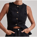Women's pants: spring/summer amazon independent store fashion sleeveless cinched waist high-waisted loose denim shorts set (us/eu style)