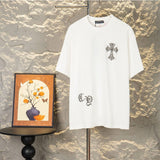 Ch hip-hop t shirts spring and summer ch short-sleeved couple heavy industry beaded cross short-sleeved t-shirt high street
