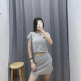 Women Sweater Knitwear Retro V-neck High Waist Exposed Navel Knitted T-shirt Sheath Skirt Suit