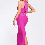 Women Evening Dress Bow Hollow Backless Slit Formal Dress