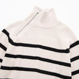 Women Sweater Knitwear Autumn and Winter Leisure Lapel Zipper Striped Loose Long Sleeve Pullover Knitted Sweater