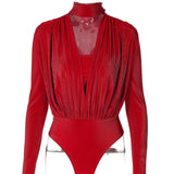 Women Jumpsuit Spring Sexy V-neck Slim-Fit Long Sleeve Jumpsuit