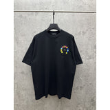 Ch hip-hop t shirts high street ch short sleeve sanskrit color embroidery loosecasualpure cotton american heavy weight short sleeve