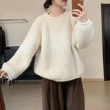 Women Knitted Pullover Autumn and Winter Loose round Neck Sweater Top