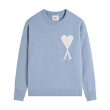 Ami araunriflong sleeveslove jacquard topspullover woolen sweater round neck knitting shirtfall and wintercouple