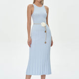 Women Dresses Summer round Neck Sleeveless Knitted Dress (Xds0414)