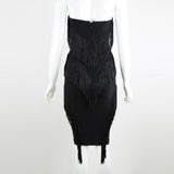 Women Evening Dress Sexy Tassel Formal Dress V-neck Bandage One-Piece Dress