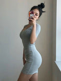 Women Dresses Summer Short Sleeve Dress Sexy Hip Skirt round Neck Skirt
