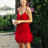 Corset Dress Sequined Dress Tassel Stitching Feather Sequins Dress Sexy V-neck Strap Dress