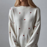 Ladies Leisure Knitwear Love Embroidered Long Sleeve Knitted Sweater for Women