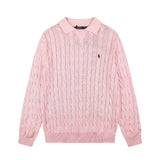 Rl ralph lauren pony warm women's autumn/winter cable knit polo collar sweater - wool blend, couple's casual loose knit top