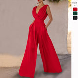 Women's pants: european and american fashionable summer slim-fit jumpsuit, high-waisted, slimming, straight-leg wide-leg pants for women