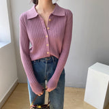Women's Cardigan Sweater Knitted Polo Shirt Women's Long Sleeve Cardigan Top 8t8098